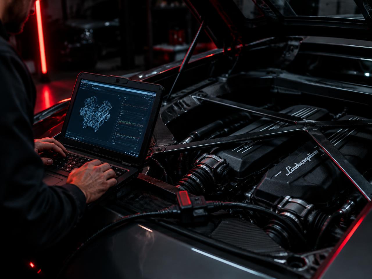 Diagnose aan een supercar-motor bij Saint Motorworks